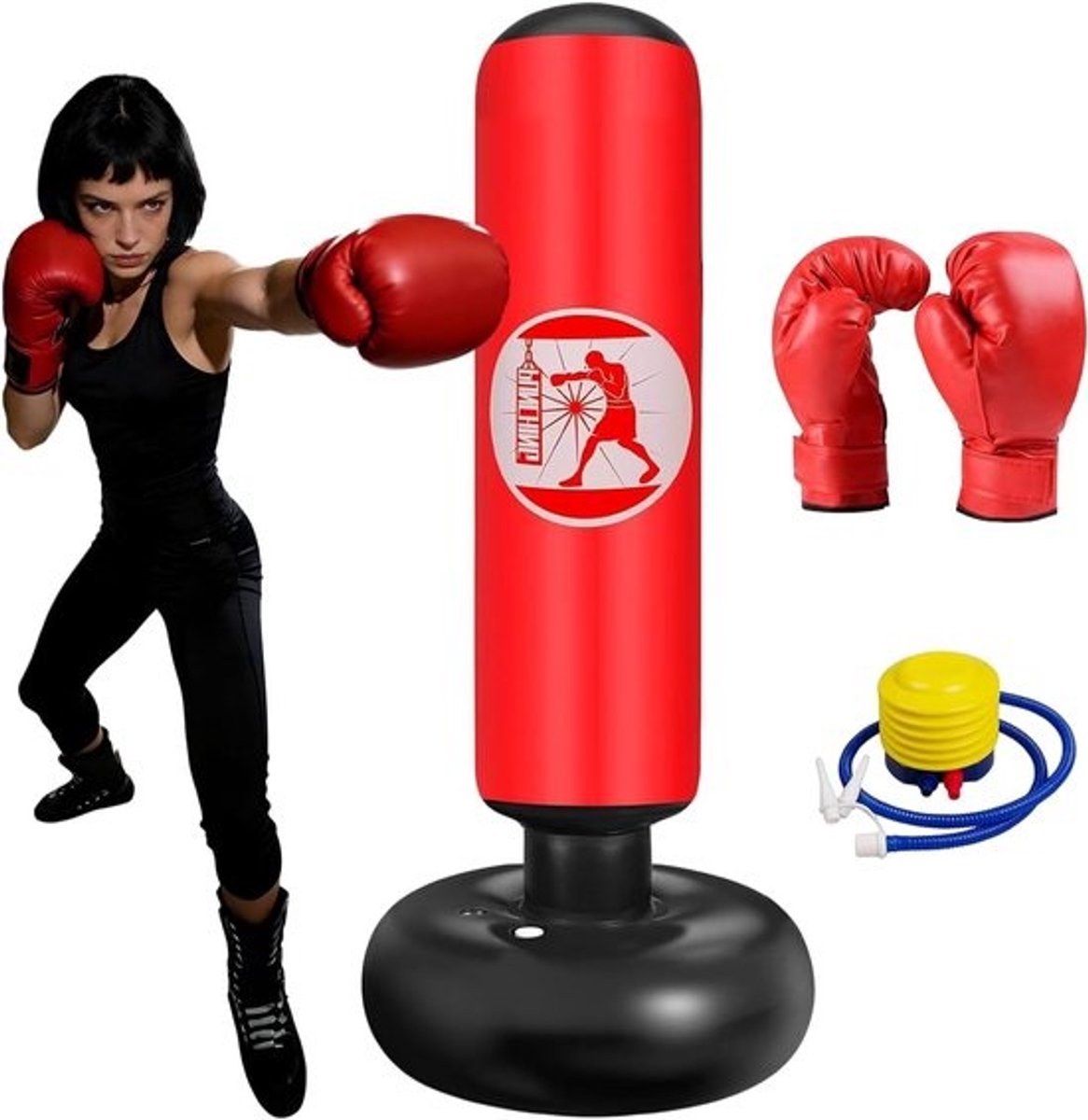Punching bag voor kinderen van 160 cm, inclusief bokshandschoenen en pomp, ideaal voor karate, taekwondo en MMA-training voor kinderen van 3-12 jaar