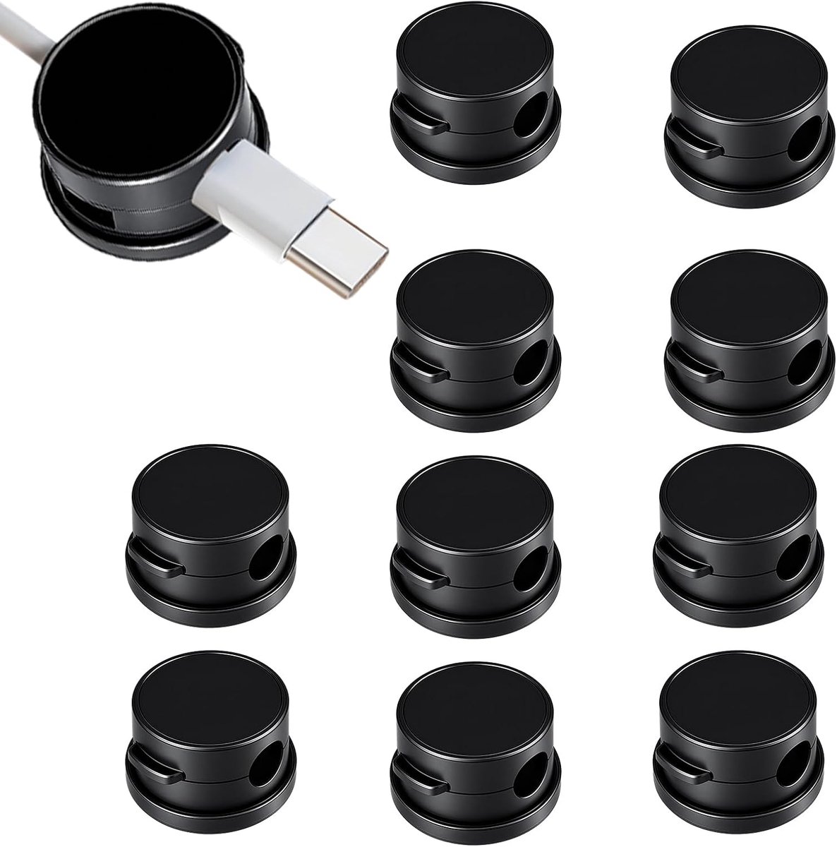 Pack of 10 Cable Holders, Self Adhesive Cable Holders, Cable Management, Charging Cable Organizer, Rotatable, Magnetic - ShopVlot