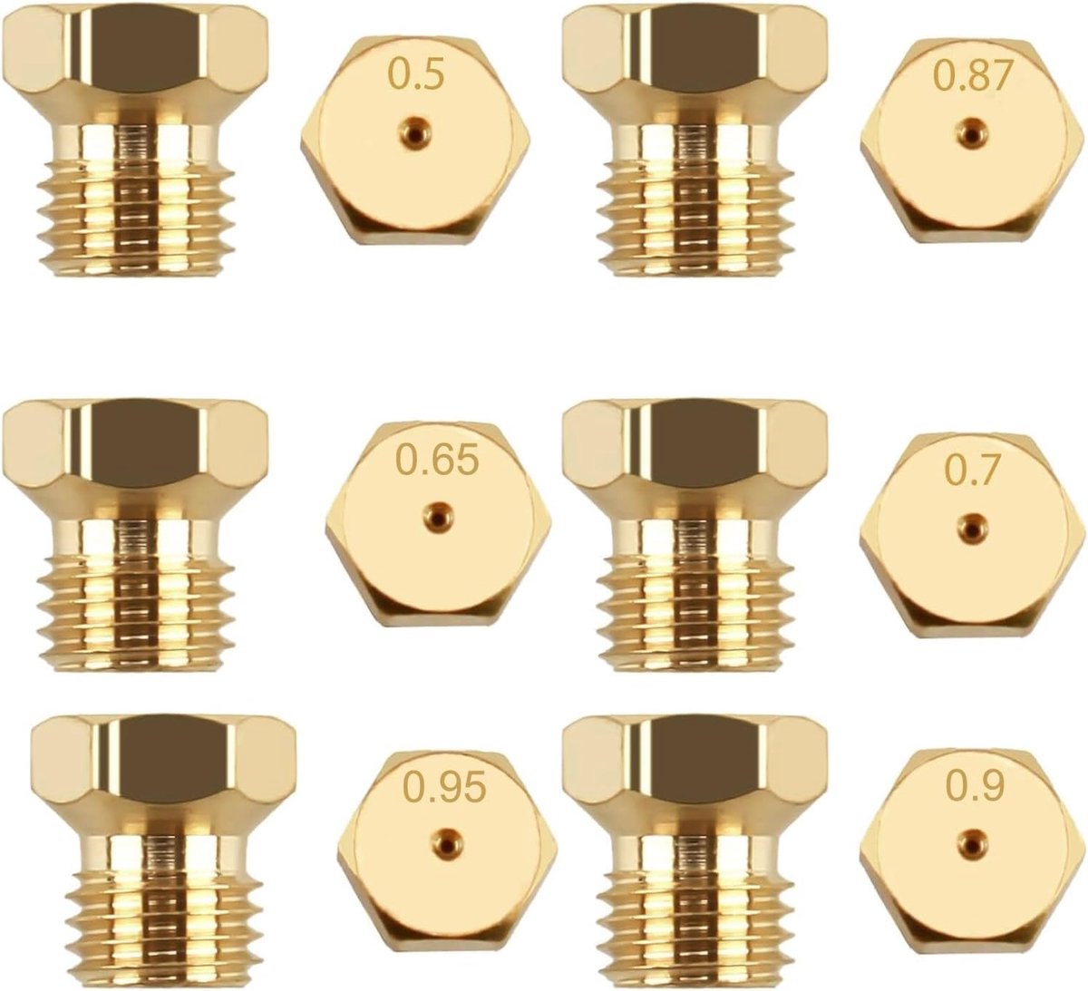 Gasinjectoren set 6-delig - Messing nozzles - Voor LPG en aardgas hobs - Eenvoudige conversie - ShopVlot