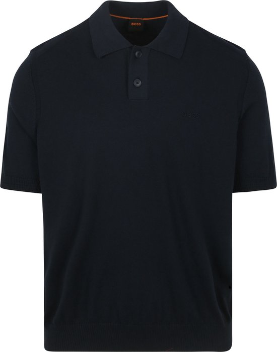 Donkerblauw BOSS poloshirt met korte mouwen en geborduurd logo.