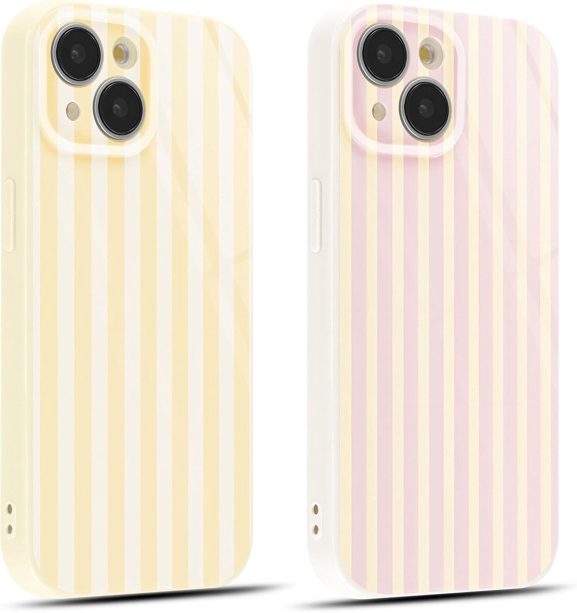 Foonary 2 stuks gestreepte telefoonhoes voor iPhone 17 6,3 inch (16 cm), esthetisch strepenpatroon, design meisjes en vrouwen, beschermhoes, zachte si