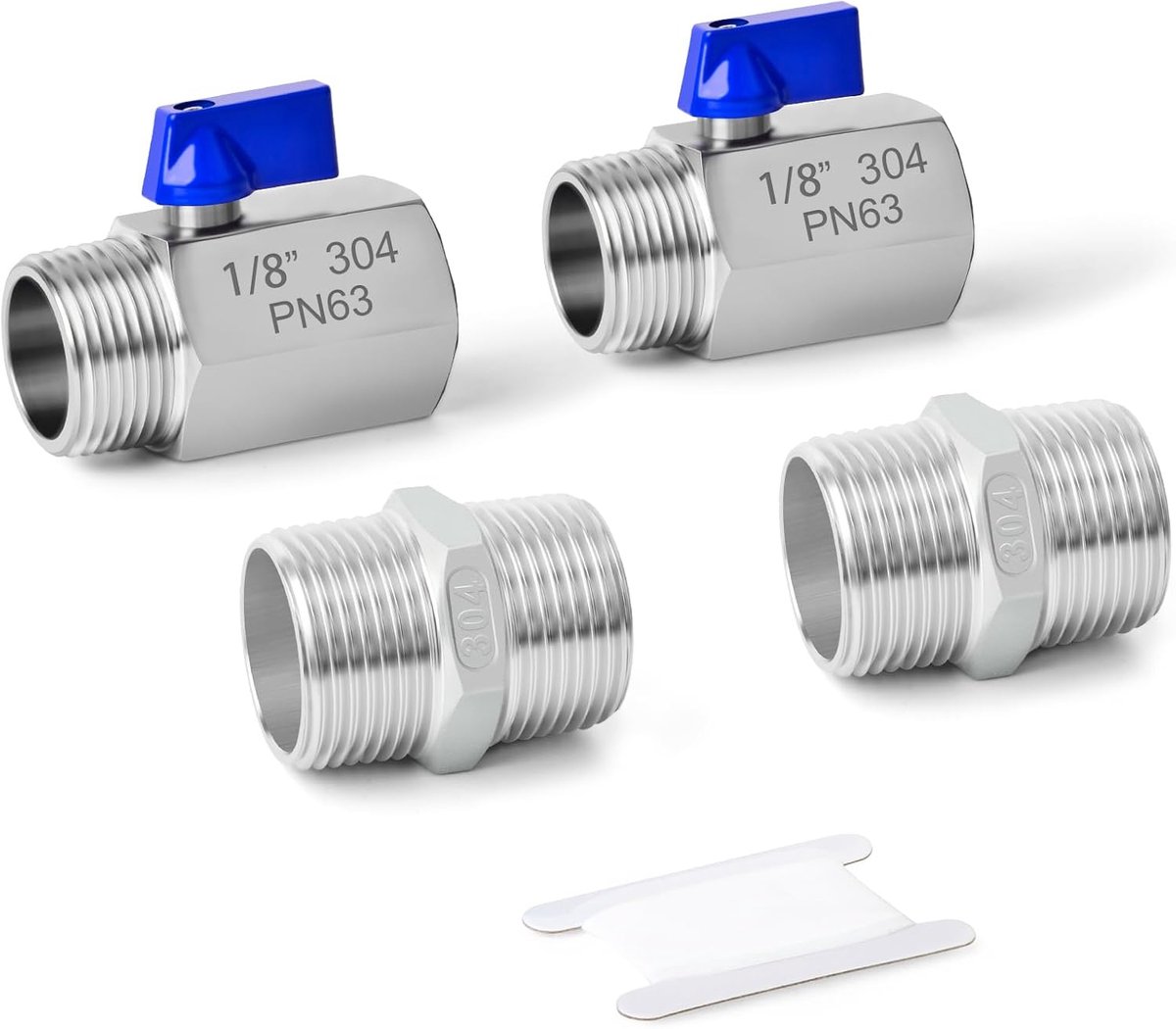 2pcs 1/8" BSP Thread Heavy Duty 304 Stainless Steel Ball Valve with SUS 304 Male Hex Nipple Connector - ShopVlot