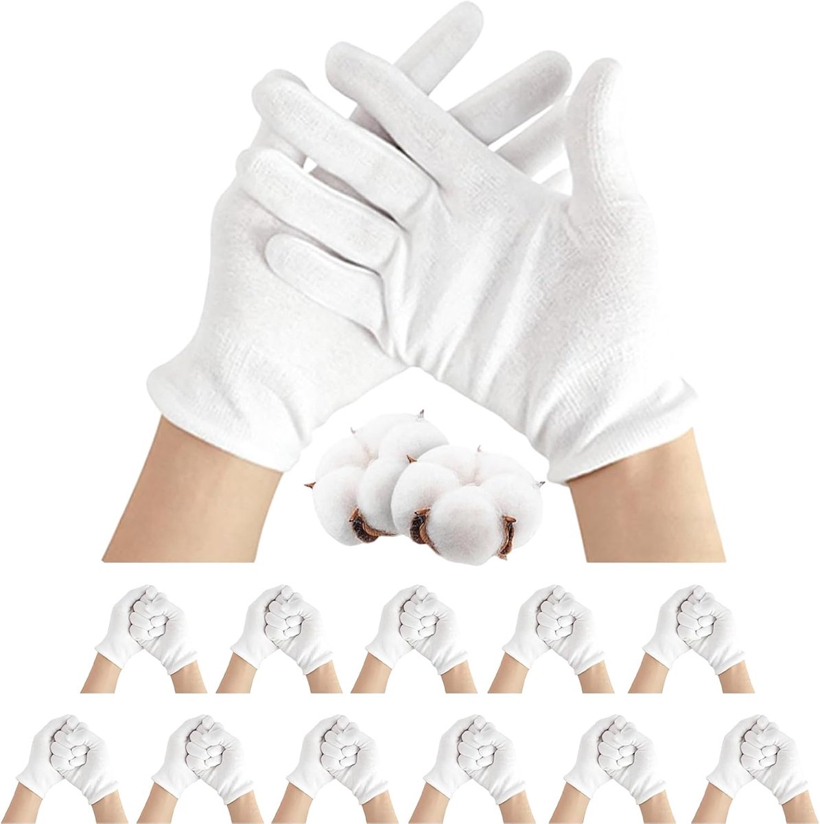 Katoenen handschoenen 12 paar - witte handschoenen - geschikt voor eczeem - intensieve hydratatie - ShopVlot
