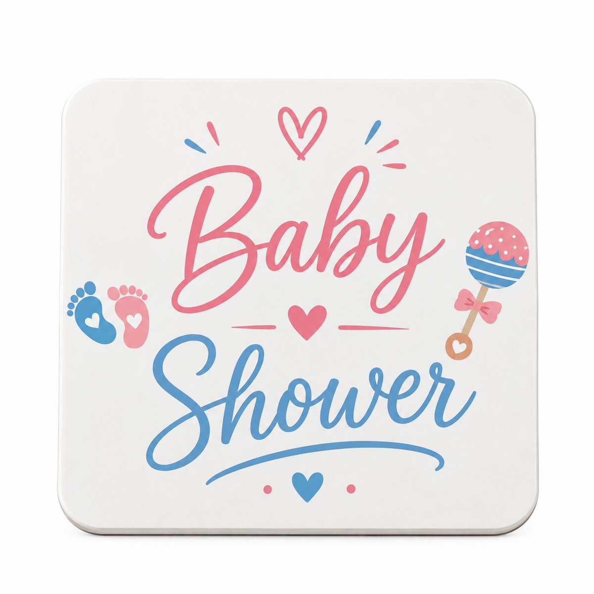 Baby Shower MDF onderzetter met Babyvoetjes – 10 x 10 cm – Roze en Blauwe Decoratie