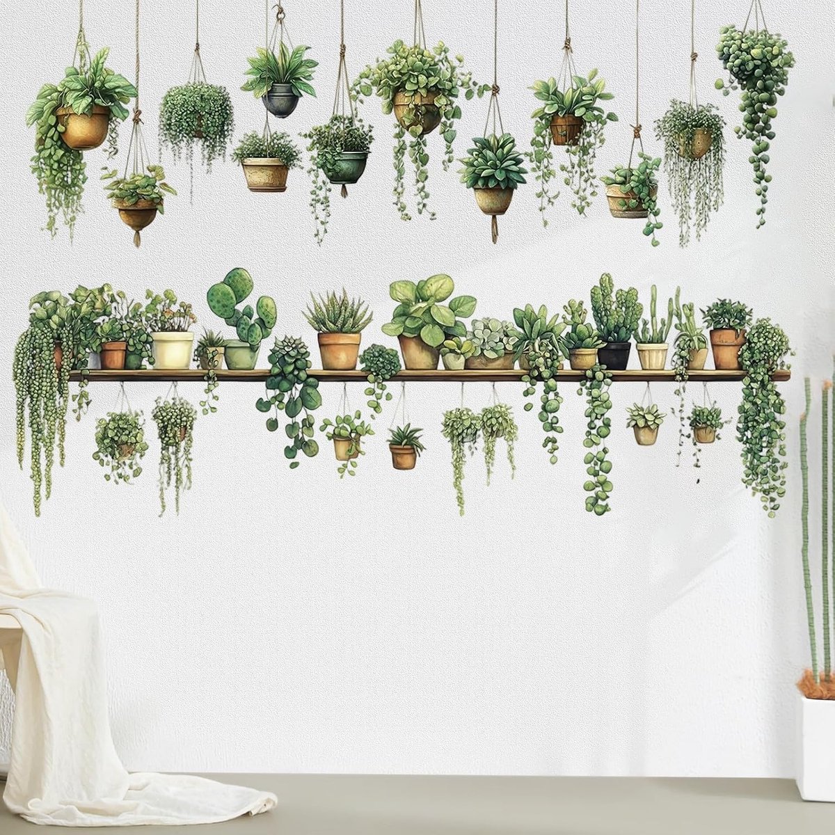 Wall Decal Kitchen Wall Sticker with Plants Hanging Potted Plants Green Leaves Ivy Wall Tattoo,Murals Art Wallpaper - ShopVlot