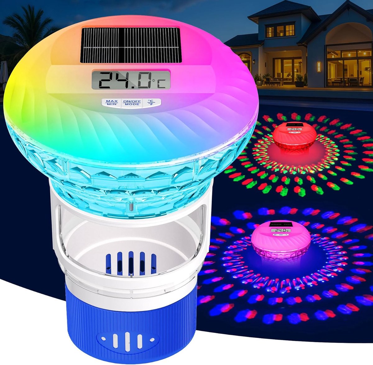 Drijvende Chlorinator met Thermometer - Digitale Weergave - Solar Verlichting - Voor Grote Zwembaden - ShopVlot