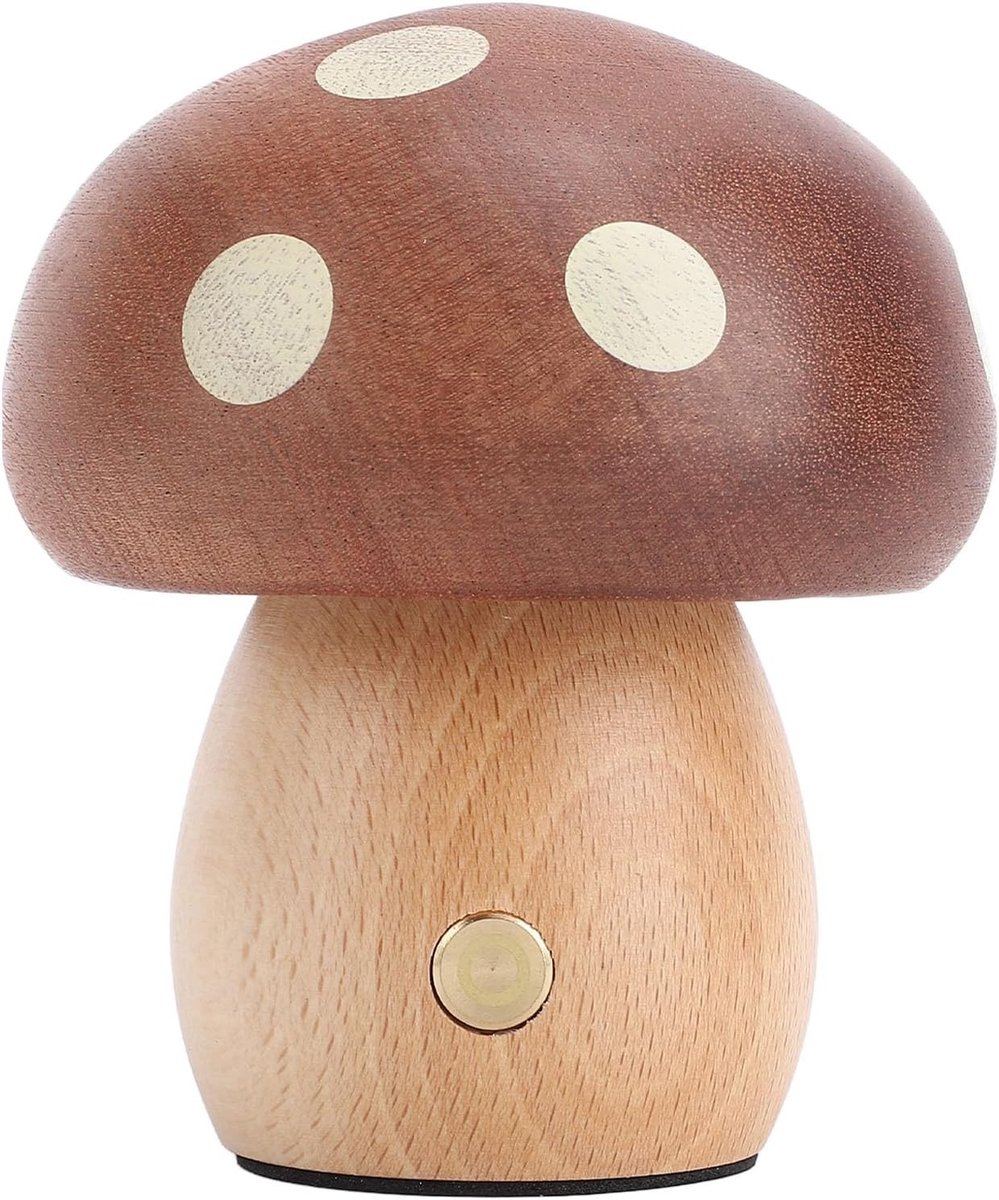 Houten Paddenstoel Lamp met Warm Licht, Traploze Dimming en Oplaadbare Bedlamp voor Sfeervolle Slaapkamer Decoratie
