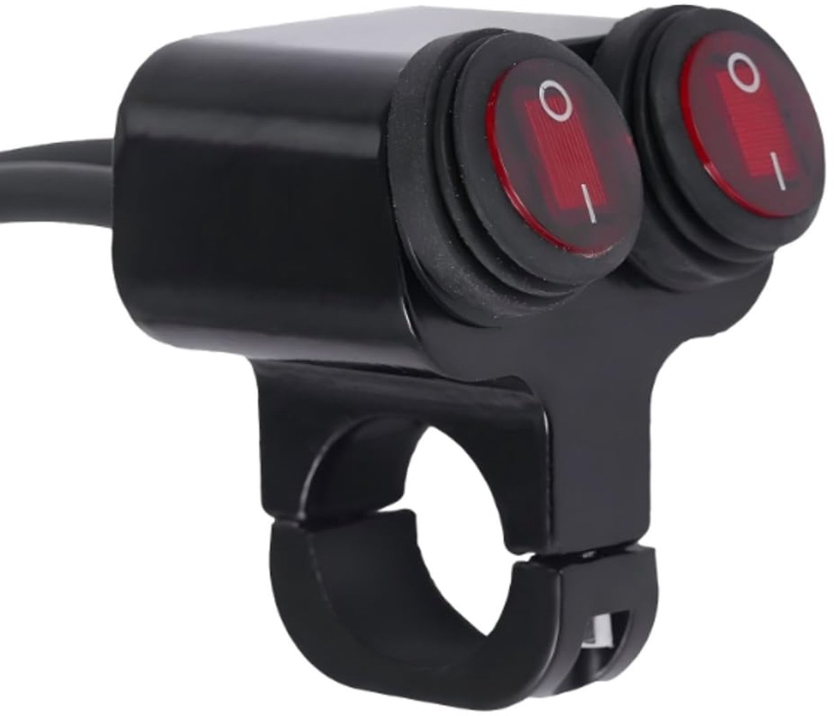 Schakelaar voor motorstuur 12 V - dubbele rode led-knoppen - waterdicht - voor optimale zichtbaarheid - ShopVlot