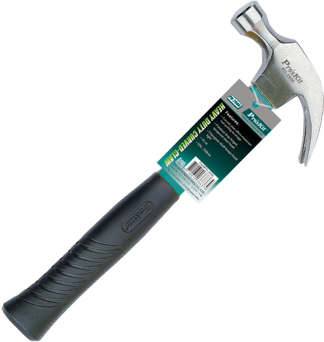 Heavy-duty klauwhamer met gebogen klauw en glasvezelsteel, 454 g, Pro'sKit