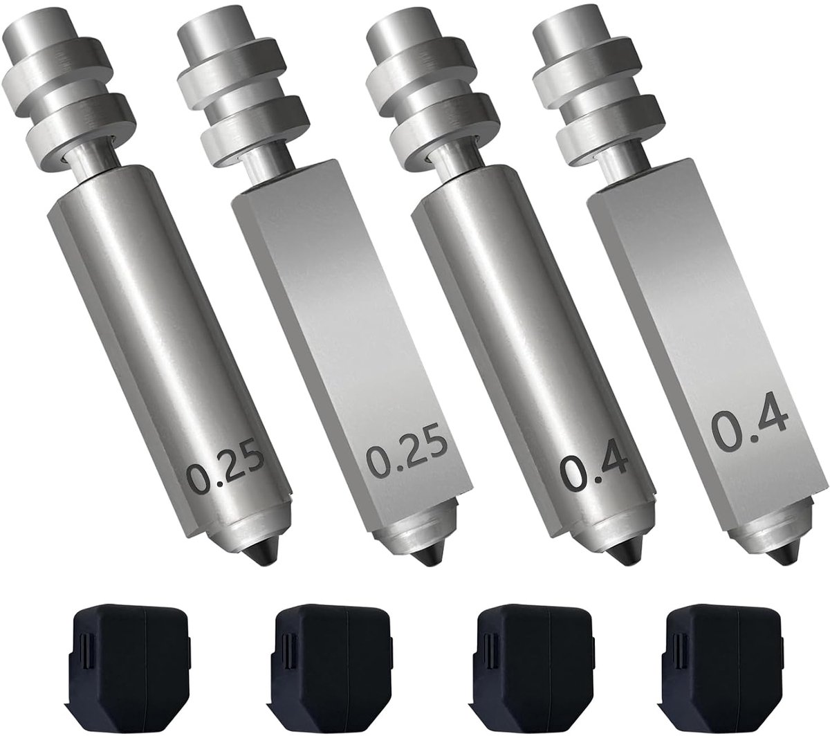 4 stuks mondstukkenset voor Kobra X met 2 stuks 0,25 mm en 2 stuks 0,4 mm geïntegreerde geharde stalen mondstukken HotEnd extruder printkop voor Anycubic Kobra X 3D-printeraccessoires met 4 siliconen