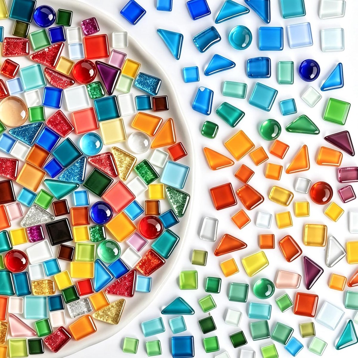 Mozaïekstenen, kleurrijk, 650 g, creatieve glasmozaïekstenen, onregelmatig, kristallen mozaïektegels, knutselmix voor doe-het-zelf mozaïekknutselset, woondecoratie, kunsthandwerk, volwassenen en