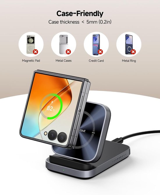 Draadloze Oplader voor Samsung Galaxy Z Flip 8/7/6/5/4/Z Fold 8 - Snelladen, Compatibel en Efficiënt — afbeelding 3