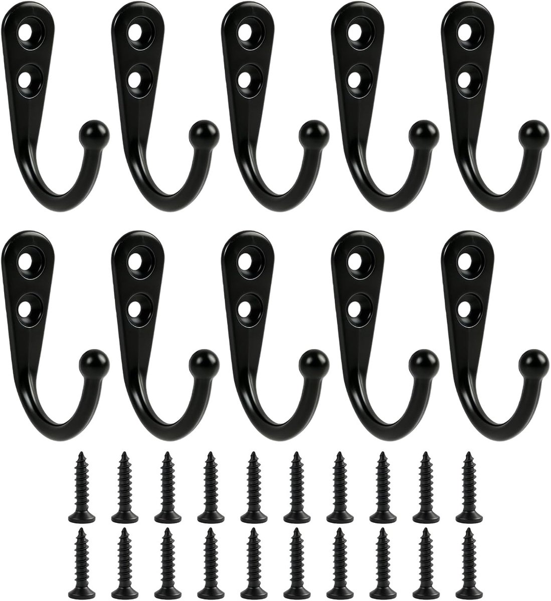 10 stuks zwarte wandhaken set met schroeven van metaal, robuuste kapstok voor wandmontage, multifunctionele haken voor slaapkamer, badkamer, keuken en hal organisatie