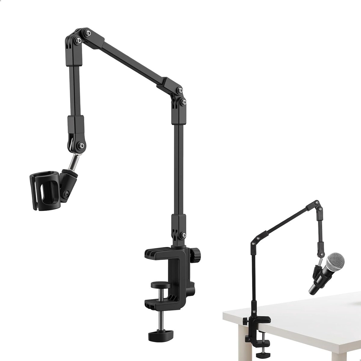 360° verstelbaar, zonder veer, microfoonarm in 3 secties, interface 3/8 inch, microfoonhouder, stabiele bureauklem, voor podcast, streaming, studio, gaming