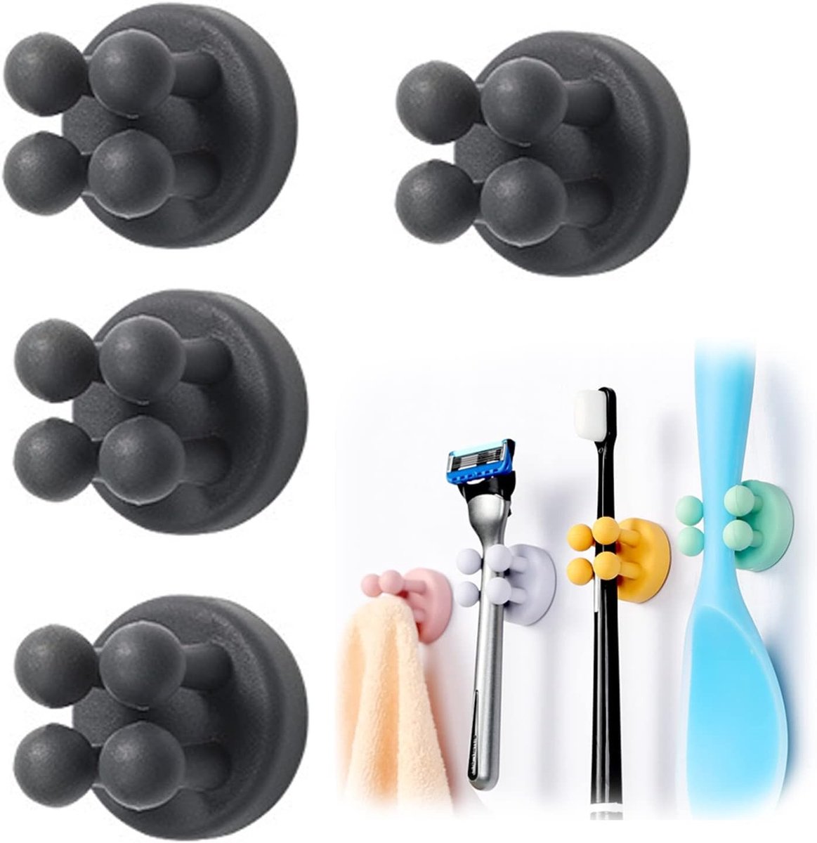 Shaving Holder zonder boren, tandenborstelhouder, zelfklevende scheermeshouder voor dames, badkameraccessoire, handdoekhouder en organizer (Zwart)