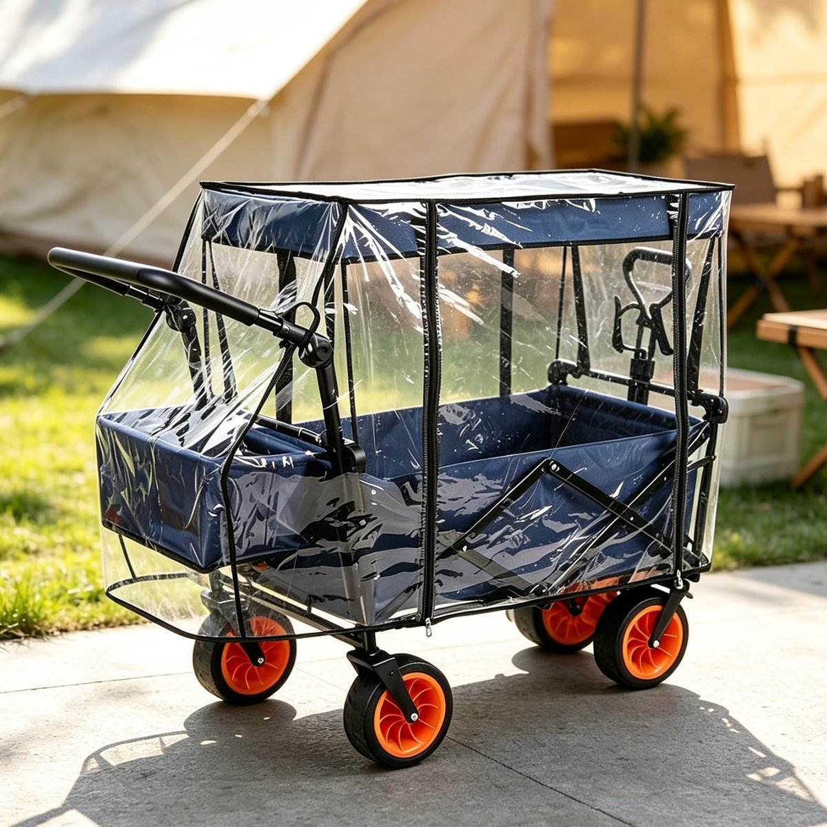 Regenhoes voor bolderkar, opvouwbare transparante trolley-regenhoes met ritssluiting aan de zijkant, 115 x 51 x 75 cm, waterdichte trolley-beschermhoes voor winkelen, tuin, camping, picknick