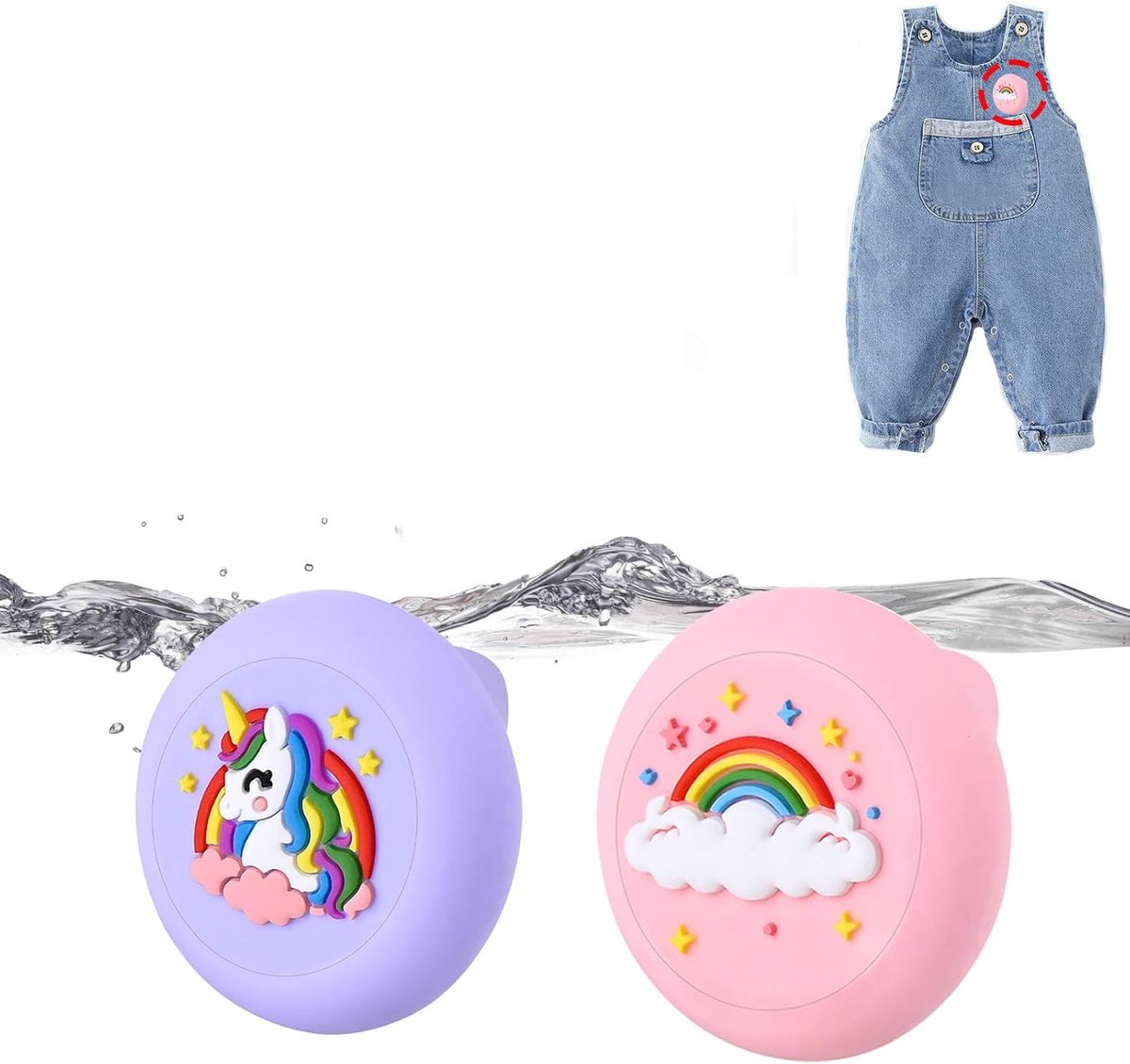 Verborgen voor Airtag, houder beschermhoes met veiligheidsspelden, draagbare GPS-trackerhoesjes voor kinderen, ouderen, huisdierenkraag, kleding, rugzakken (eenhoorn + regenboog)