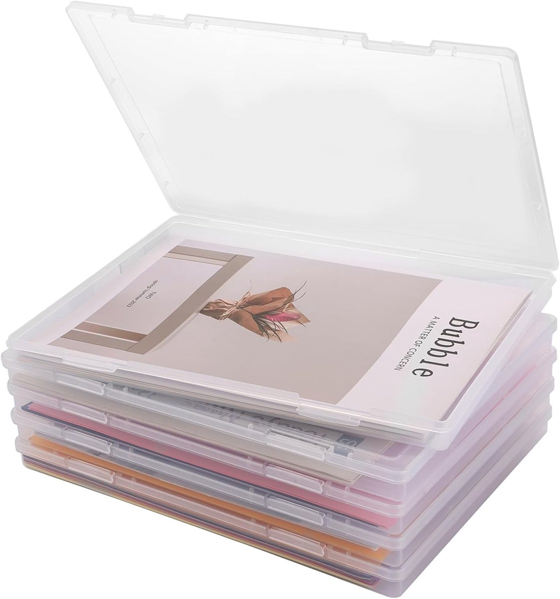 Draagbare A4 Bestandenboxen - Set van 4 Transparante Organizers voor Documenten, Papieren en Brieven, 30.5 x 22.4 x 2.3 cm