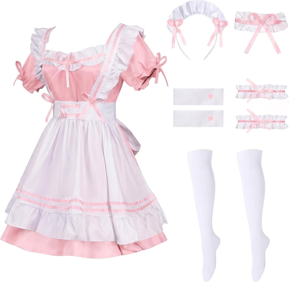 Dress Anime French, Maid Outfit Lolita, Cosplay kostuum, haaraccessoires, handschoenen, sokkensets voor Halloween en carnaval