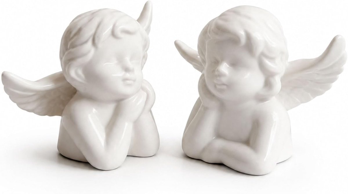 Ornamenten in Vintage Stijl – Elegante Witte Keramiek Engelenfiguren voor Woondecoratie & Cadeaus