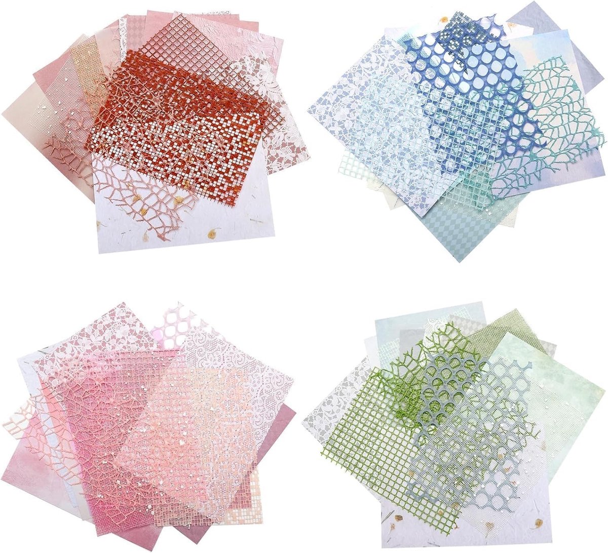 60 Vellen Scrapbookpapier met Kant en Gaas, Textuurpapier voor Dagboeken, Kaarten en Cadeaus, 18 x 13 cm