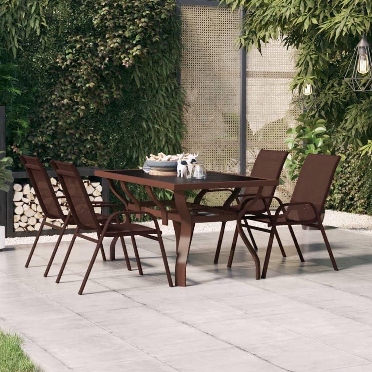 140x70x70 cm staal glas bruin zwart eettafel buiten hardglas blad stalen onderstel terrastafel tuinmeubelen