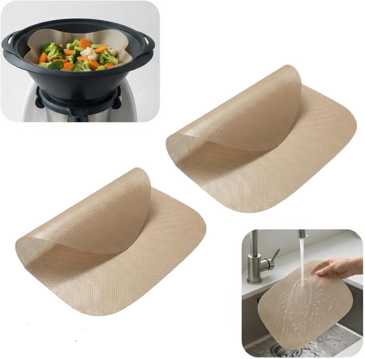 Set van 2 Herbruikbare Bakfilms, Geschikt voor Thermomix TM7, Siliconen Stoompad, Warmtebestendig tot 250°C, Perfect voor Oven en Bakken