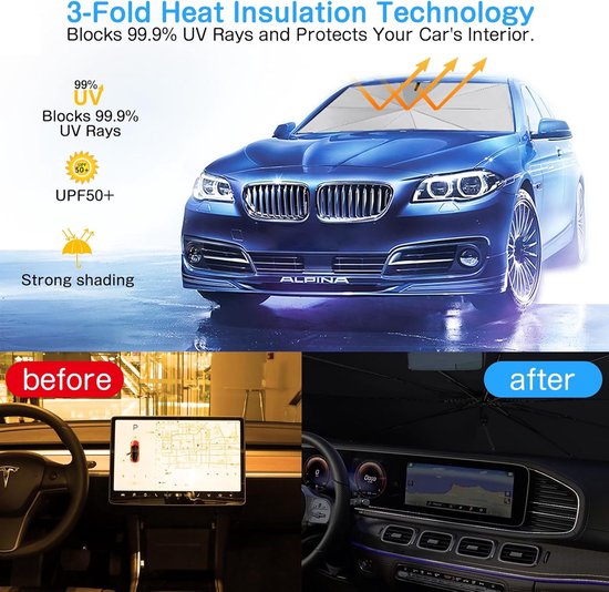 Thijox - Zonnescherm voor auto, UV-bescherming Parasol voorruit, Geschikt voor SUV's, MPV's, Vrachtwagens, L (148 x 85 cm) - Ideaal voor Zomer, Campin van Thijox — afbeelding 3