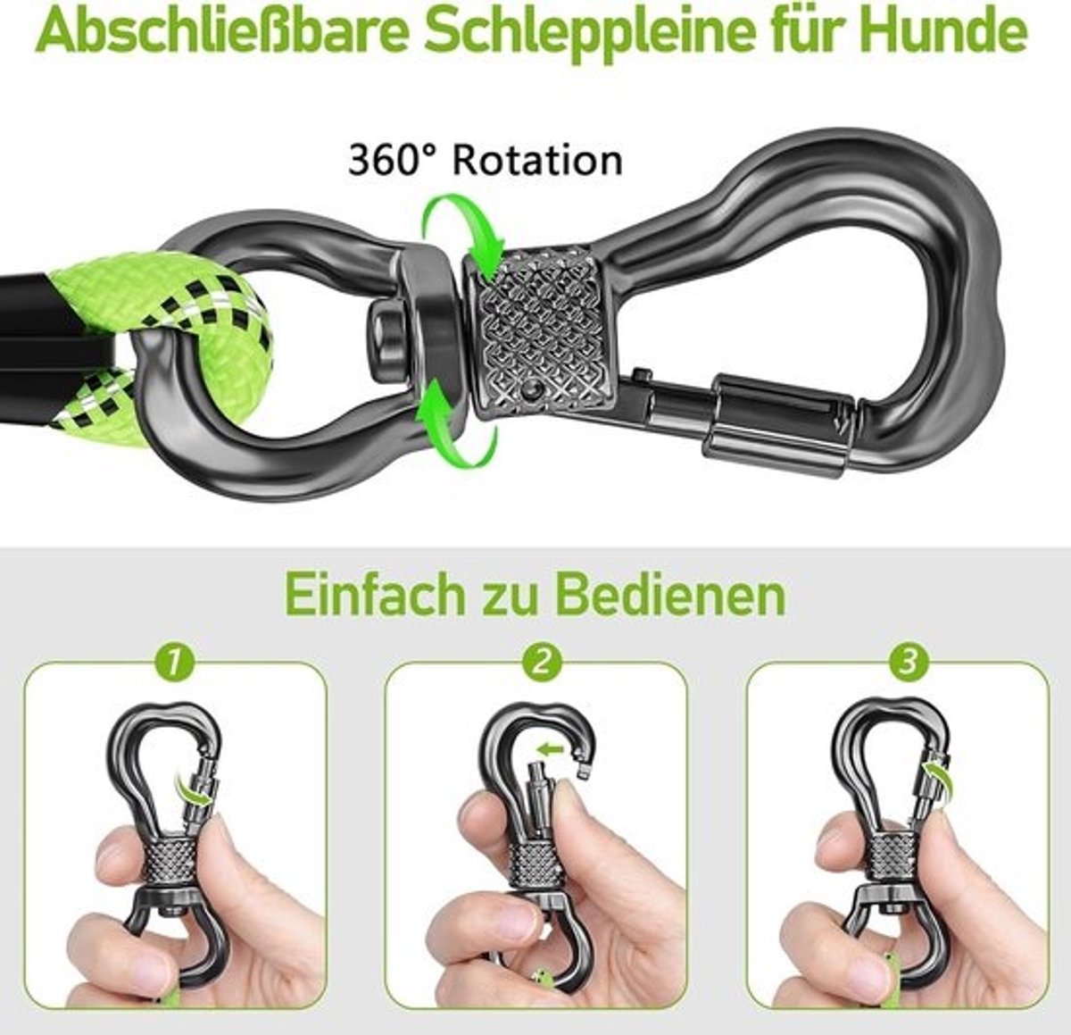 Looplijn voor honden - Groen - 30 m x 8 mm - Dikke hondenriem - Met gevoerde handgreep - Veiligheidskarabijnhaak - Voor puppy’s en honden