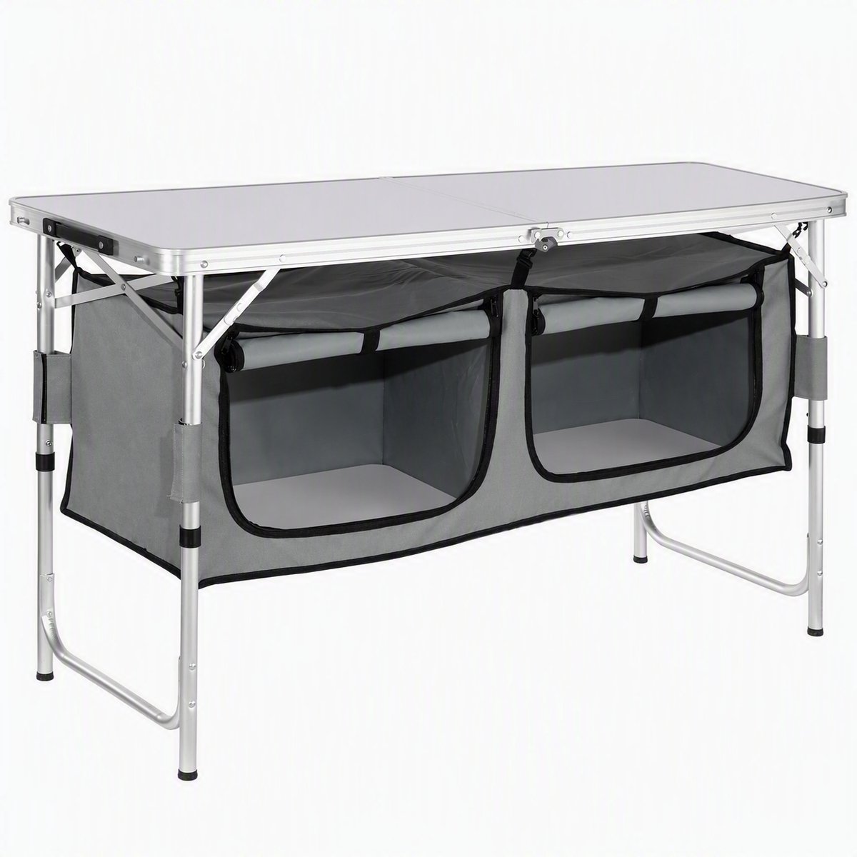 Nutrella - Campingtafel - Camping Keukentafel - Snelle installatie - Opvouwbaar - Stevige constructie - Draagvermogen tot 30 kg - Zilver / Grijs