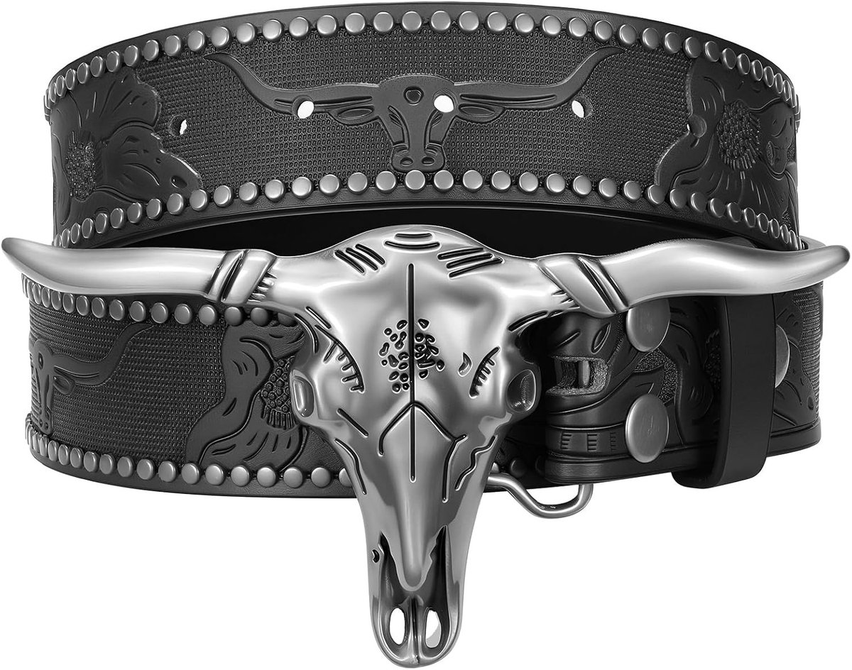 Leren Cowboyriem voor Dames en Heren met Longhorn Stierkop Gesp voor Jeans en Casual Kleding