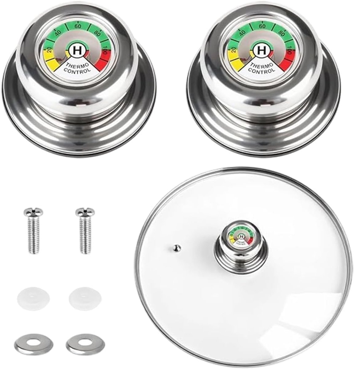 2 stuks dekselgrepen met anti-verbrandingsthermometer, universele vervanging voor AMC-potten en pannen - ShopVlot