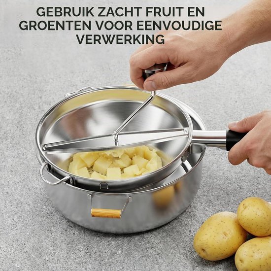 Handmatige Groentemolen van RVS met 3 Verwisselbare Schijven voor Babyvoeding, Tomatensaus en Aardappelpuree — afbeelding 5