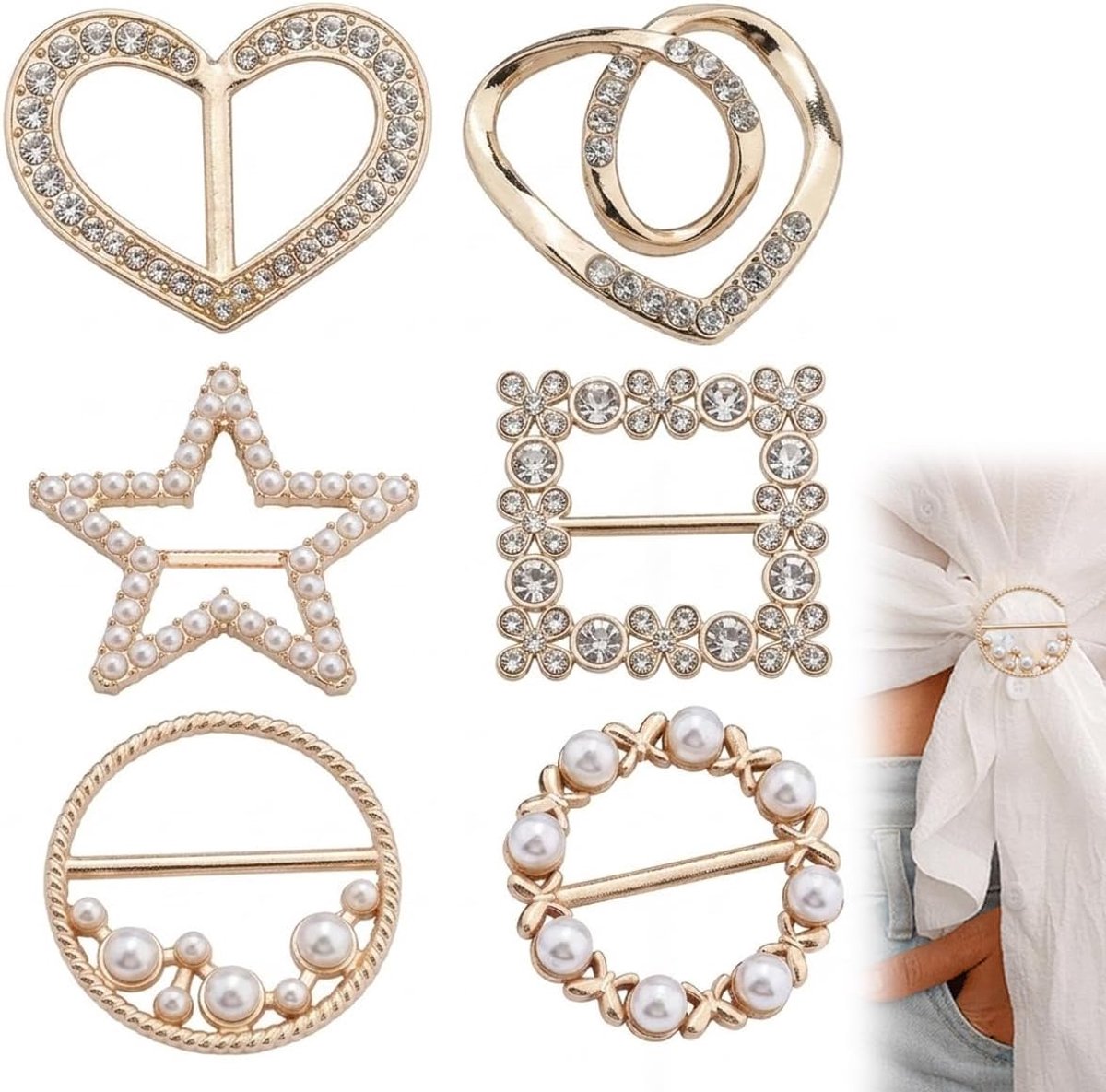 6 Stuks Gouden Metalen T-shirt Clips, Ronde Gevatte Hemd Taille Clip, Onderzoom Bevestiging, Sjaal Ring Accessoire Voor Dames, Kleding Taille Spanner Decoratie Accessoires Voor Jurken En Blouses
