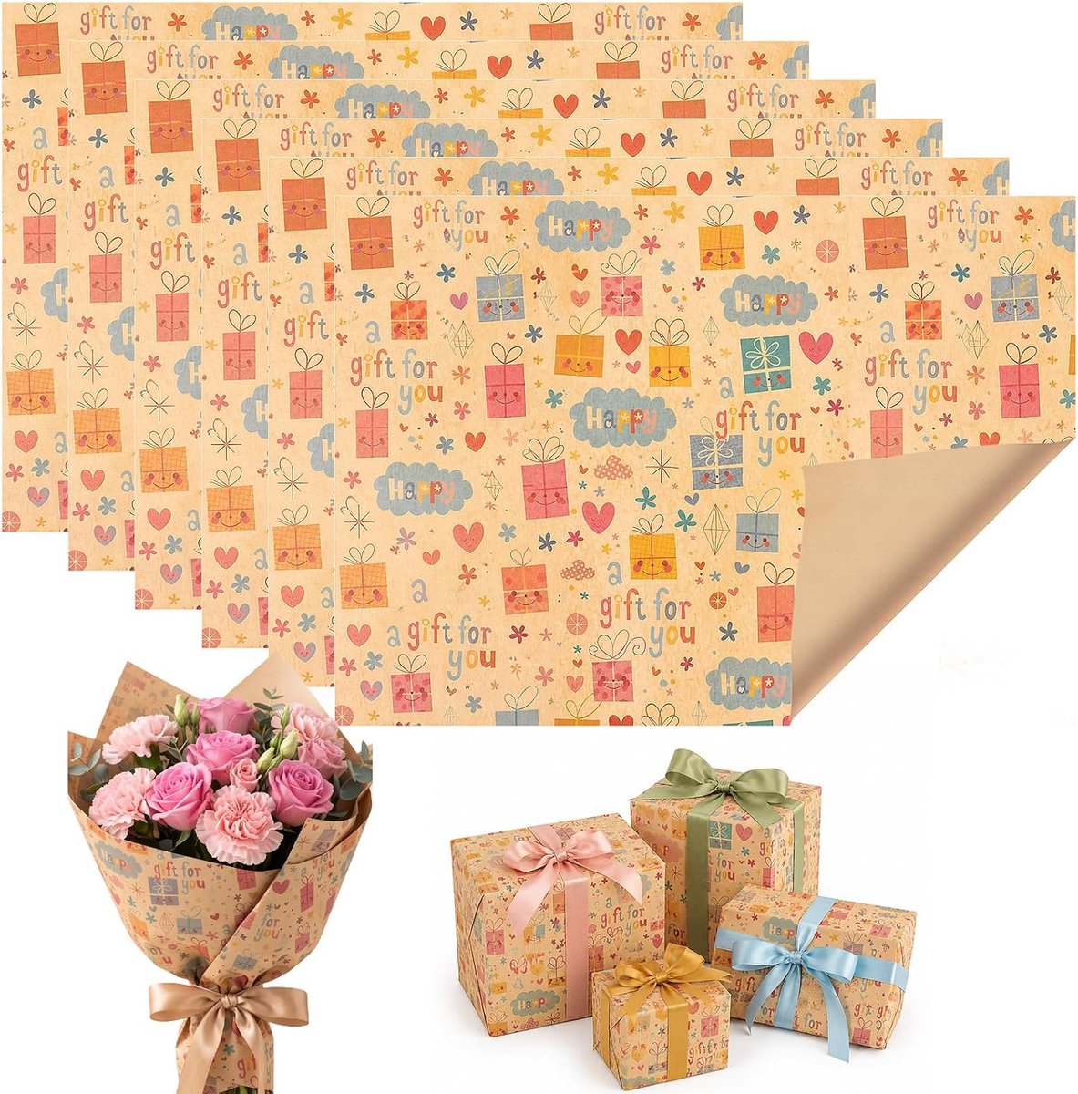 Cadeaupapier, rol 50 x 75 cm, voor kinderen, verjaardag, baby, doop