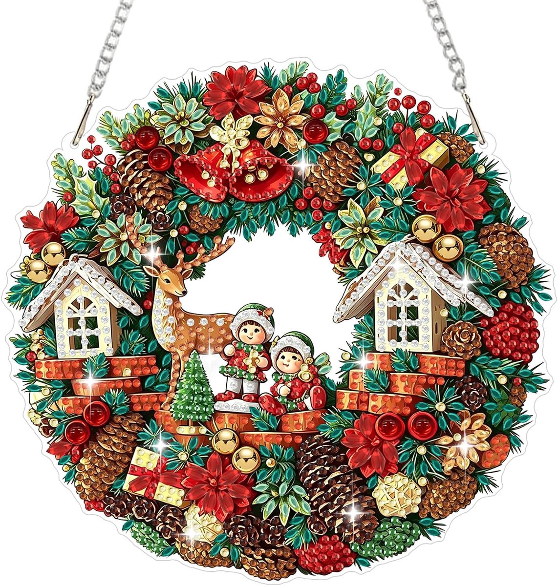 Kerstdieren, diamantschilderij, hangend ornament met ketting, egel, diamantschilderij, hangerkits voor volwassenen, beginners, kinderen, diamantkristal, edelsteenkunst, knutselset, cadeau