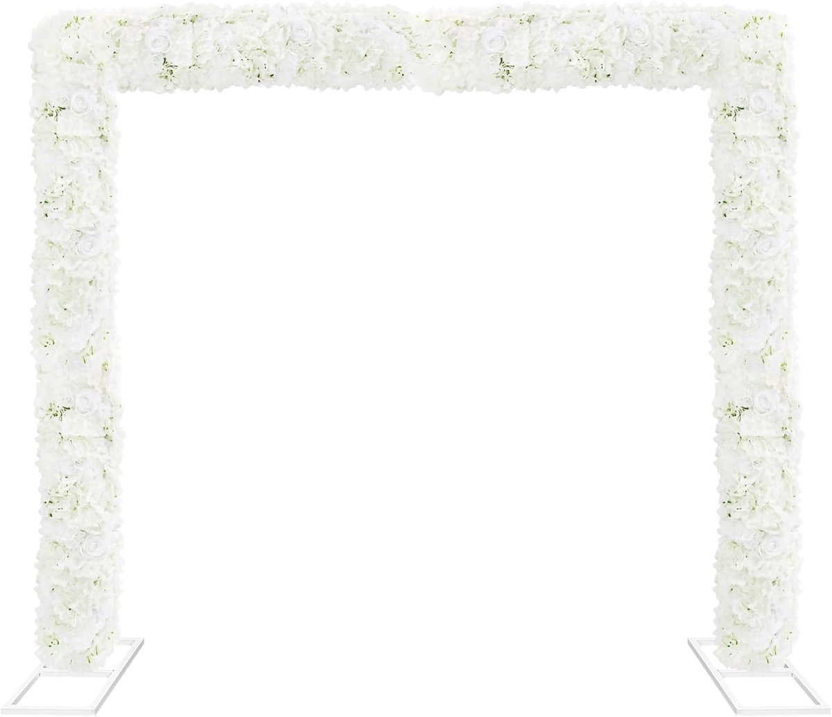 Kunstbloemenlijst, 100 cm, witte rozen, hortensia, dahlia's, zijden bloemenreeks, realistische bruiloftsdecoratie, monteerbaar bloemenwandelement voor fotoachtergrond, evenement, tafel- en