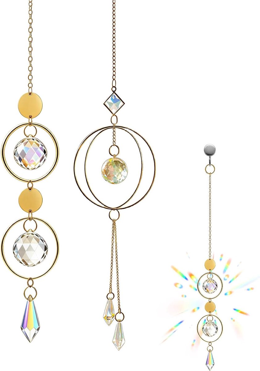 2 stuks zonnedansers kristal hanger goud geometrisch glas