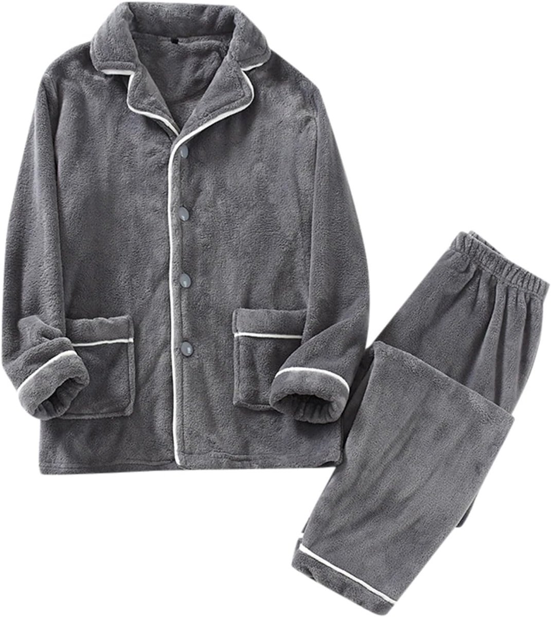 Comfortabele en casual flanellen pyjamaset voor heren, dik en fleece, winter (grijs, XL)