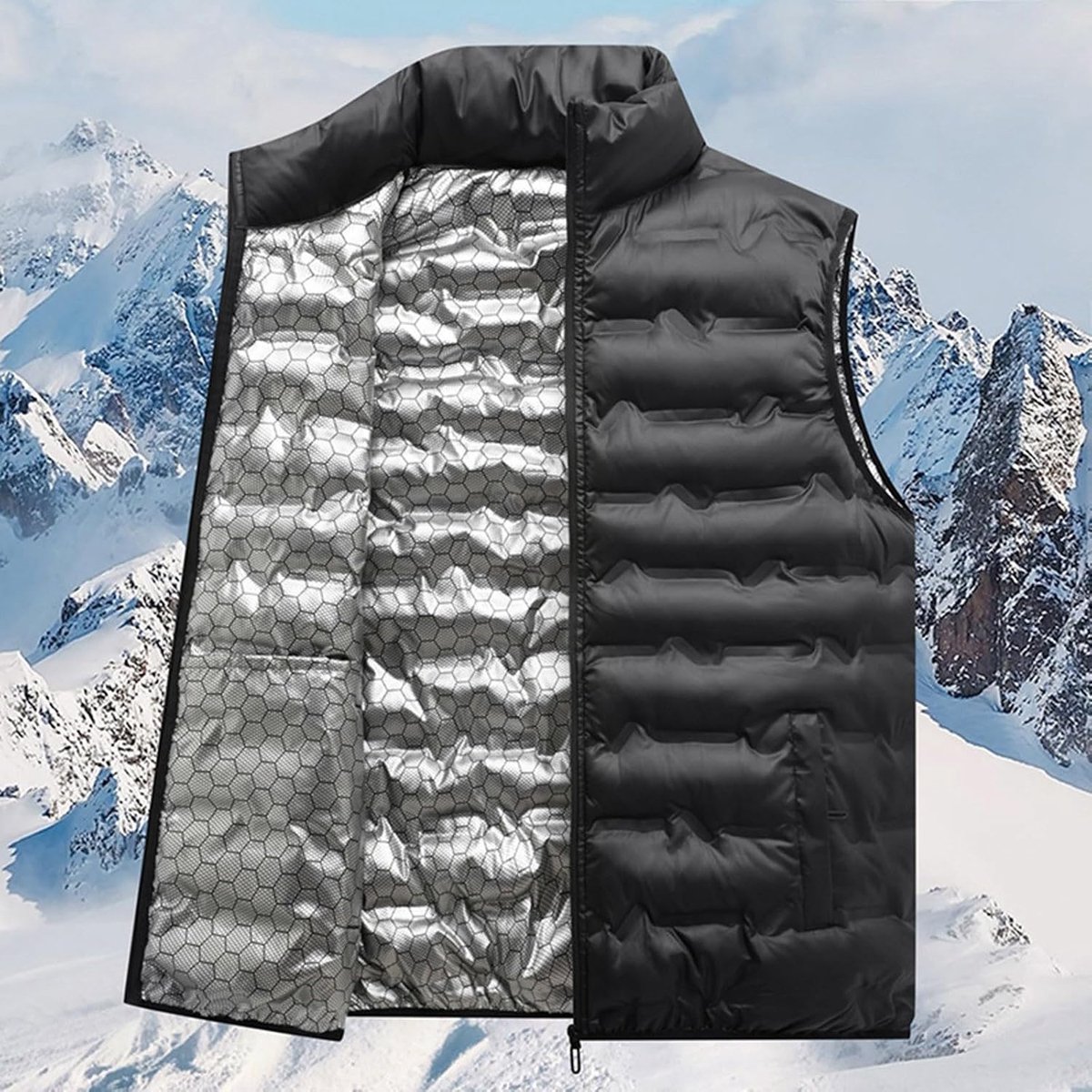 Ademend wintervest biedt extra warmte en comfort, ideaal voor laagjes. Oversize mouwloze jas voor koud weer.