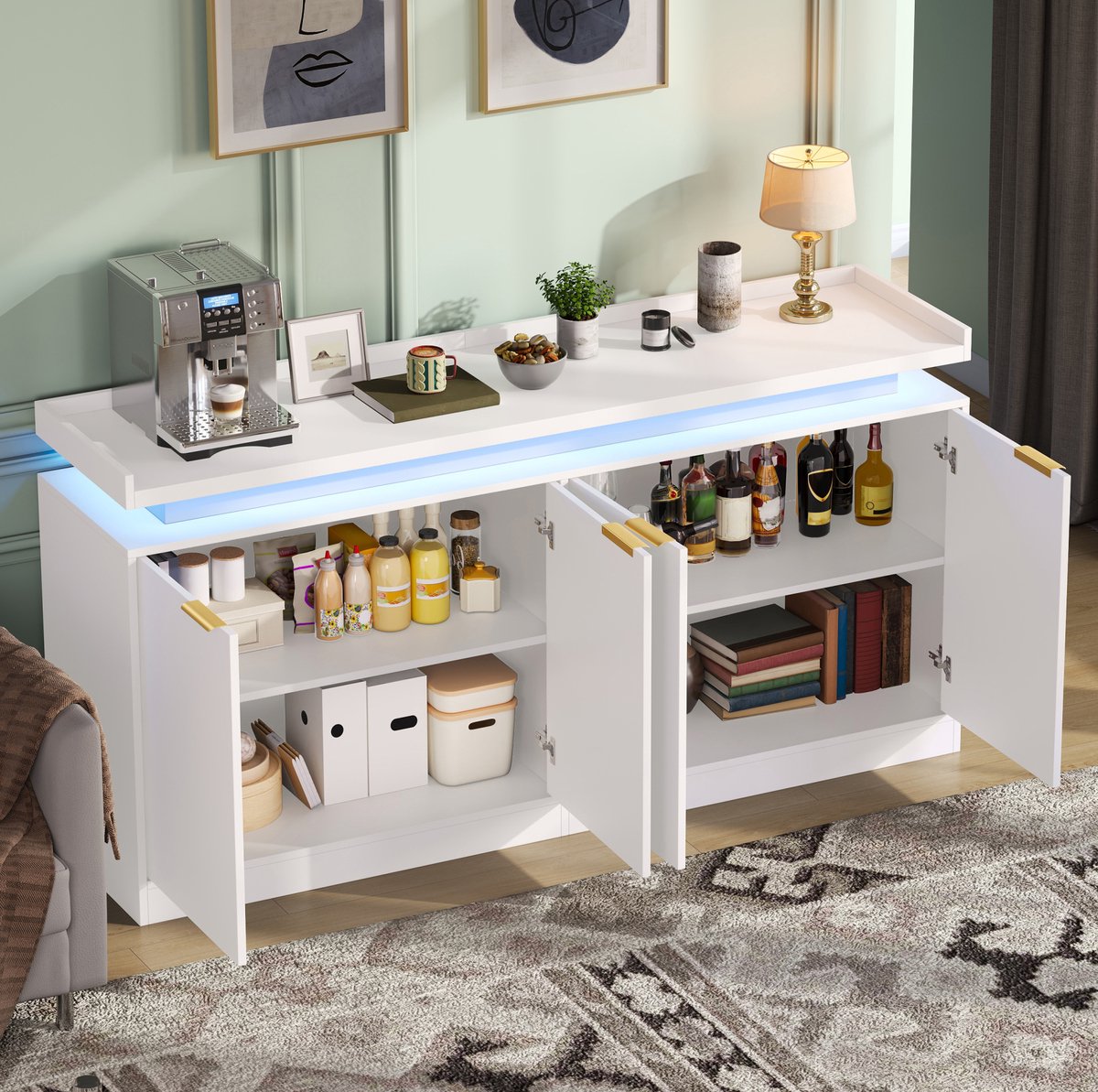 MODFU - Keukenkast - RGB-LED-Verlichting - 4 Deuren - MDF - Wit - 160 X 39 X 83 Cm