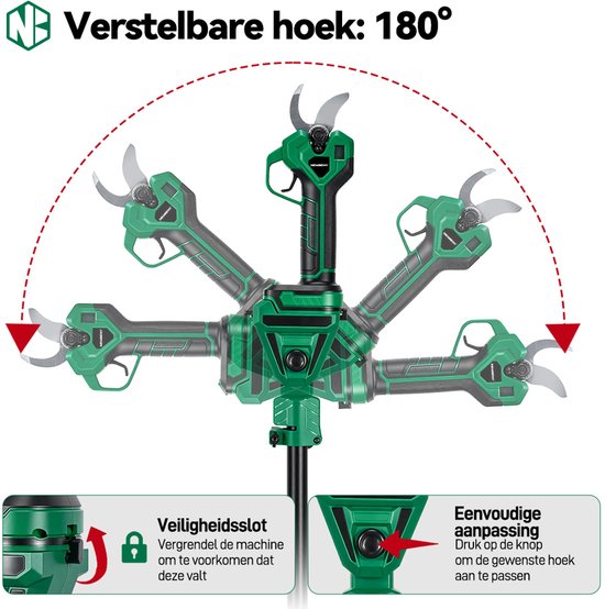 NewBeny Elektrische Snoeischaar - 35mm Snijdiameter - Telescopische steel 2.05 M - met 2x Accu's - Taksnijder - voor bomen, tuin en boomgaard — afbeelding 5