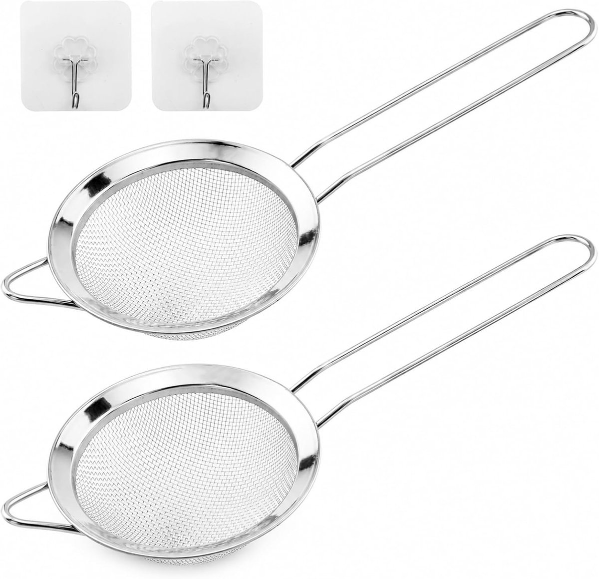 2 stuks fijnmazige roestvrijstalen zeef, 8 cm, cocktailzeef, fijnmazige zeef met conische maaszeef, zilver, voor zeeven, filteren, afdruipen, meel