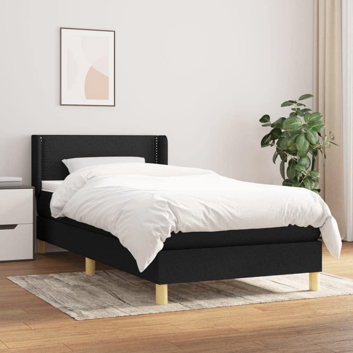Boxspring met matras stof zwart 80x200 cm verstelbaar hoofdbord pocketvering matras middelhard slaapcomfort voor rug- en buikslapers