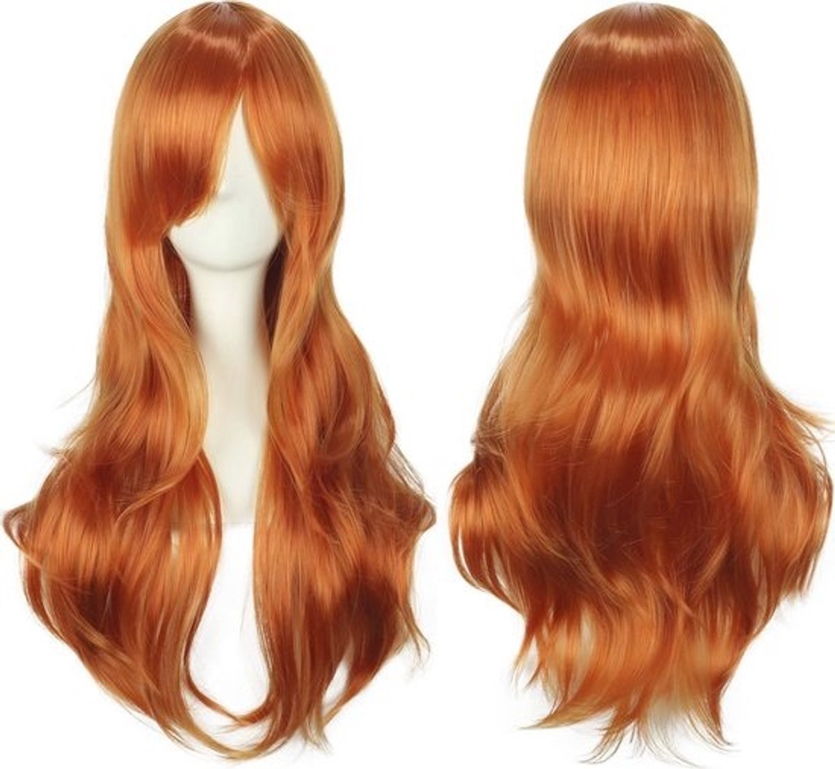 Oranje golvende pruik voor dames - 70 cm lang synthetisch haar - Voor cosplay en Halloween