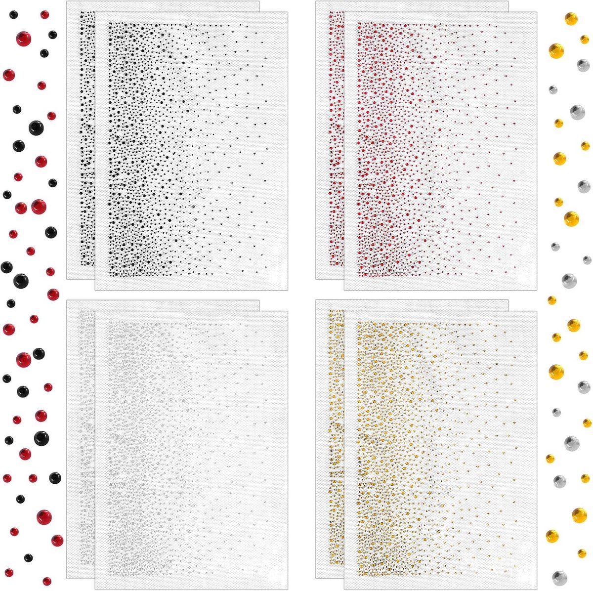 8 vellen strasssteentjes om op te strijken, 4 kleuren, glitter, strass