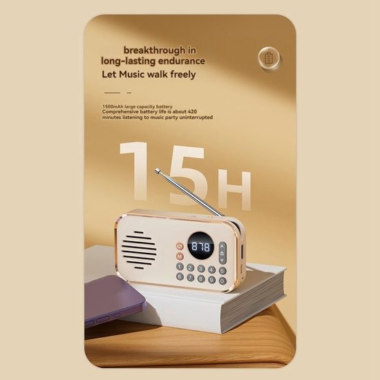 Draagbare FM Radio Oplaadbare Kleine Draadloze Bluetooth Speaker Surround Stereo Geluid USB Vintage Radio's Licht Groen van Merkloos — afbeelding 3