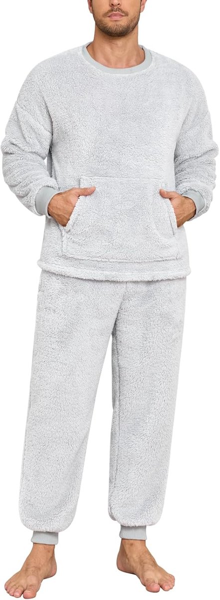 Fleece pyjama voor heren, pluizige warme loungewear