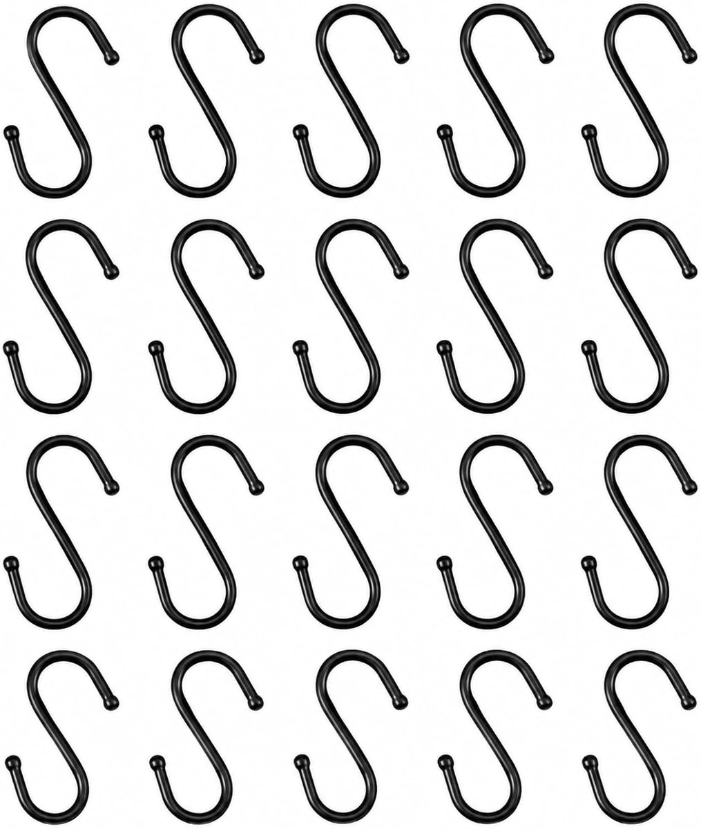 S-haken zwart van roestvrij staal, 7 cm metalen haken om op te hangen, dubbele haken voor kledingstang, keuken, badkamer, garderobe en tuin, zonder boren