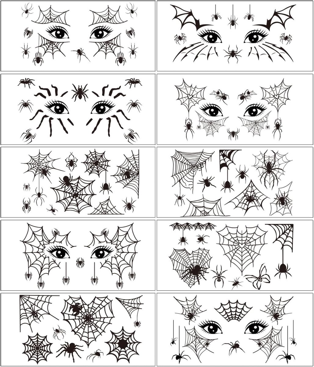Tijdelijke tatoeages spinnen Halloween 10 vellen volwassenen spinnenwebstickers Halloween spin tijdelijke tatoeage voor Halloween party make-up kostuum party